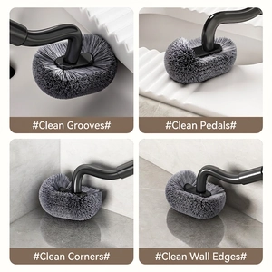 L-shaped S-type toilet brush with grey bristles for dead corner bathroom cleaning