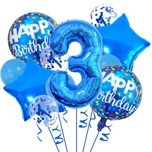 Blue number 3 balloon set with star foils and confetti latex for birthday party decor