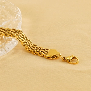 Golden multi-strand braided stainless steel bracelet with a classic lobster clasp closure