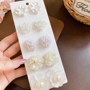 Floral Stud Earrings With 925 Sterling Silver Earring Post Artificial Pearl Lace Flower Sweet Elegant White Jewelry For Women