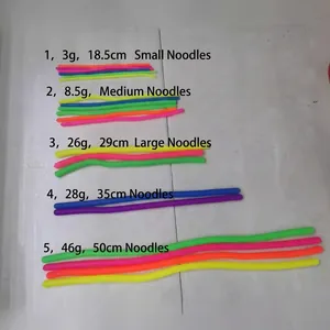 Elastic TPR noodles stress relief toys in five sizes and various vibrant colors