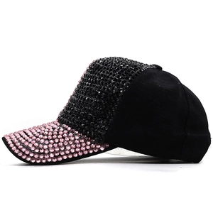 Sparkling baseball cap with pink rhinestones on brim and black sequins on high quality fabric