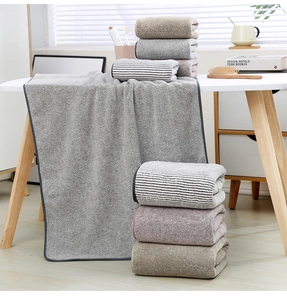 Close-up of bamboo charcoal coral fleece towel set with soft and thick fluffy texture