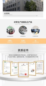 Industrial ribbon factory workshop showing production equipment and qualification certificates
