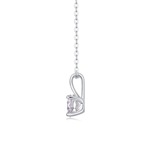 Side view detail of S925 sterling silver square pendant necklace with round cut moissanite