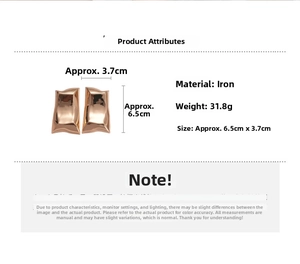 Detail view of irregular gold rectangular earrings showing 6.5cm size and 31.8g weight
