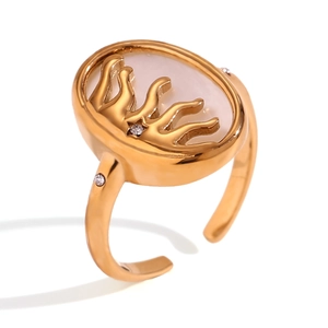 18K gold plated stainless steel sun and star ring with white shell inlay for women