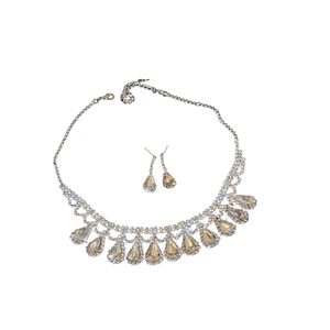 Luxury water drop pendant necklace and rhinestone stud earrings set for women