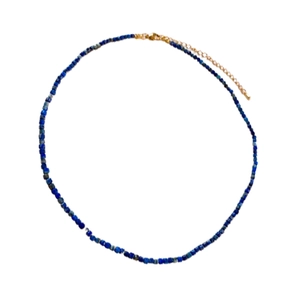 Deep blue natural stone beaded necklace with adjustable gold chain and lobster clasp