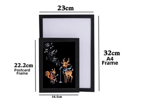 Modern black minimalist frames in A4 and postcard sizes for scratch art city night scenes