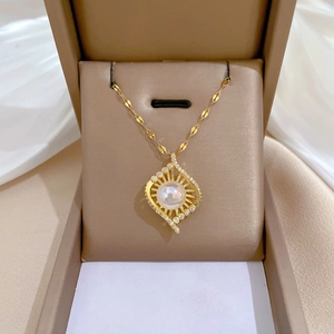 Bird Nest Artificial Pearl Pendant Necklace Stainless Steel Copper Gold Plated Cubic Zirconia Elegant Jewelry For Women