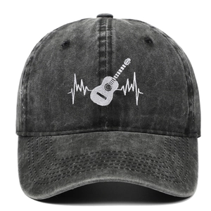 Washed Cotton Baseball Cap Guitar Heartbeat Embroidered Vintage Adjustable Outdoor Sunshade Hat For Men Women