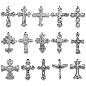 Collection of 15 vintage silver cross pendants in various gothic and celtic designs