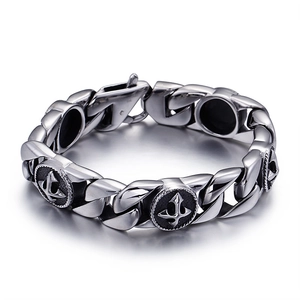 Vintage stainless steel cross bracelet for men with chunky Cuban chain link design