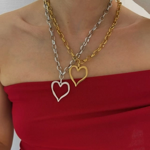 Ensemble Bijoux Collier Boucles Oreilles Coeur Évidé Acier Inoxydable 316 Vintage Pour Femmes