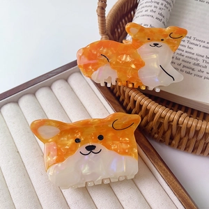 Cute Corgi dog acetate hair claw clip with marble finish for half-up hairstyles