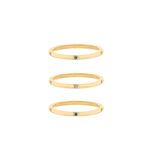 Three-piece stackable 18K gold plated titanium steel rings with multicolor gemstones