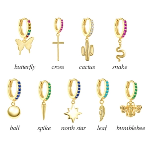 S925 Sterling Silver Zirconia Drop Earrings For Women Gold Rose Gold Animal Butterfly Snake Cross Cactus Star Pendant Jewelry Gift