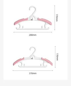 Size chart showing adjustable width from 280mm to 370mm for kids telescopic hangers