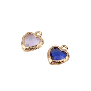 Pendentifs cœur en zircon doré en rose clair et bleu foncé pour bijoux DIY
