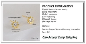 Detailed view of gold plated copper sunflower stud earrings featuring zircon inlay details