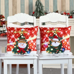 Lot de deux housses de coussin de Noël LED avec broderies bonhomme de neige et renne