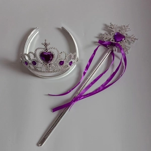 Set bacchetta magica e tiara d'argento con gemme viola per bambine principessa