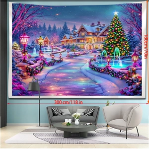 Detail view of large Christmas town wall tapestry measuring 300x180cm for home decor