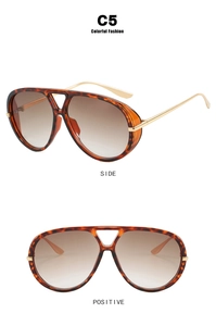 Detailed side and front view of tortoiseshell sunglasses with gradient brown lenses