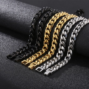 Titanium steel cuban link bracelets in black, gold, and silver finishes for men
