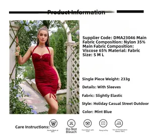 Dettagli del tessuto per abito rosso arricciato in 65% viscosa e 35% nylon con specifiche
