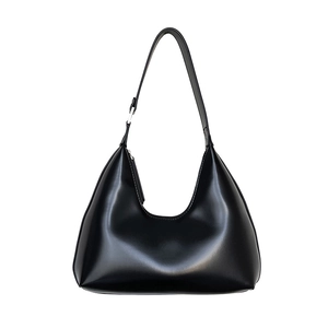 Minimalist black PU leather hobo shoulder bag for women with sleek retro underarm design