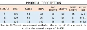 Size chart detail for velvet long sleeve hoodie and shorts set with measurements