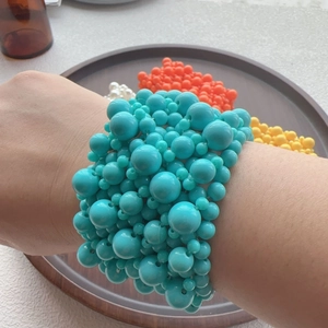 Colorful multi-layer resin beaded bracelet with elastic woven layers for women