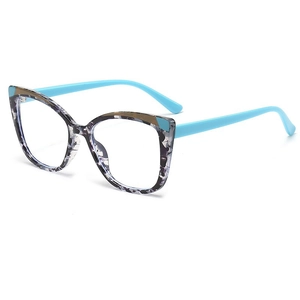 Fashionable cat eye glasses frame with purple marble front and light blue temples for women