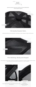 Detail of breathable mesh fabric and adjustable plastic buckle on black baseball cap