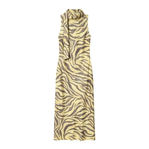 Women Sleeveless Maxi Dress Zebra Animal Print Scarf Neck Sexy Elegant High Waist Fashion Long Clubwear Polyester