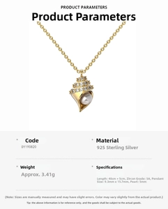 Detail of S925 sterling silver conch pendant with shell pearl and sparkling zircon