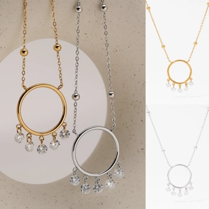Edelstahl Zirkon Rundring Anhänger Halskette Elegant Traumfänger Stil 18K Vergoldet Schmuck Für Damen