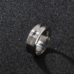 Men's 8mm stainless steel ring with brushed finish and polished center groove detail