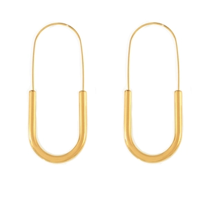 Minimalist 18k gold plated stainless steel U-shaped long paperclip earrings on white background