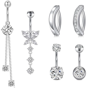 Stainless Steel Copper Rhinestone Butterfly Navel Ring Set Gold Silver Tassel Piercing Jewelry Women Belly Button Rings