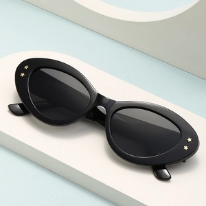 Retro Cat Eye Sunglasses For Women Oval Frame Plastic Star Rivet Decoration Protective INS Style Fashion Eyewear