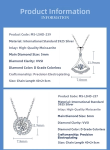 Detailed technical diagram of S925 silver necklace with 0.5ct moissanite pendant specs