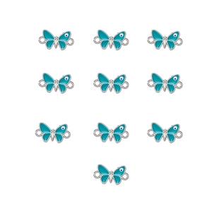Ten pieces of blue enamel butterfly jewelry connectors with silver finish for DIY necklaces