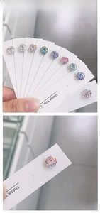 Detailed close-up of 8mm colorful faceted crystal stud earrings in 9 vibrant color options