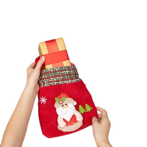 Christmas gift bag with Santa Claus applique and gift box, festive holiday handheld bag