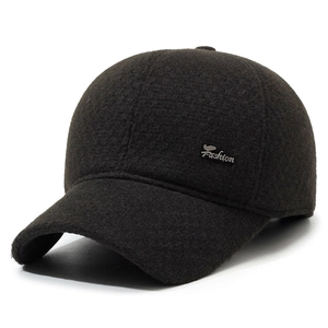 Men's wool baseball cap with thick warm fabric and metal side buckle for winter outdoor