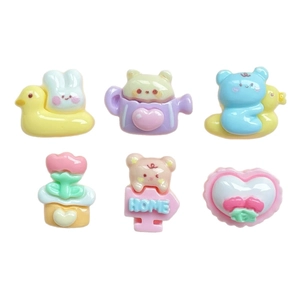 Set of 6 cute cartoon resin accessories including bear and rabbit shapes for DIY crafts