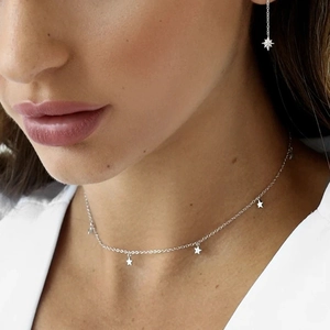 Elegant S925 sterling silver star pendant necklace and drop earrings jewelry set for women
